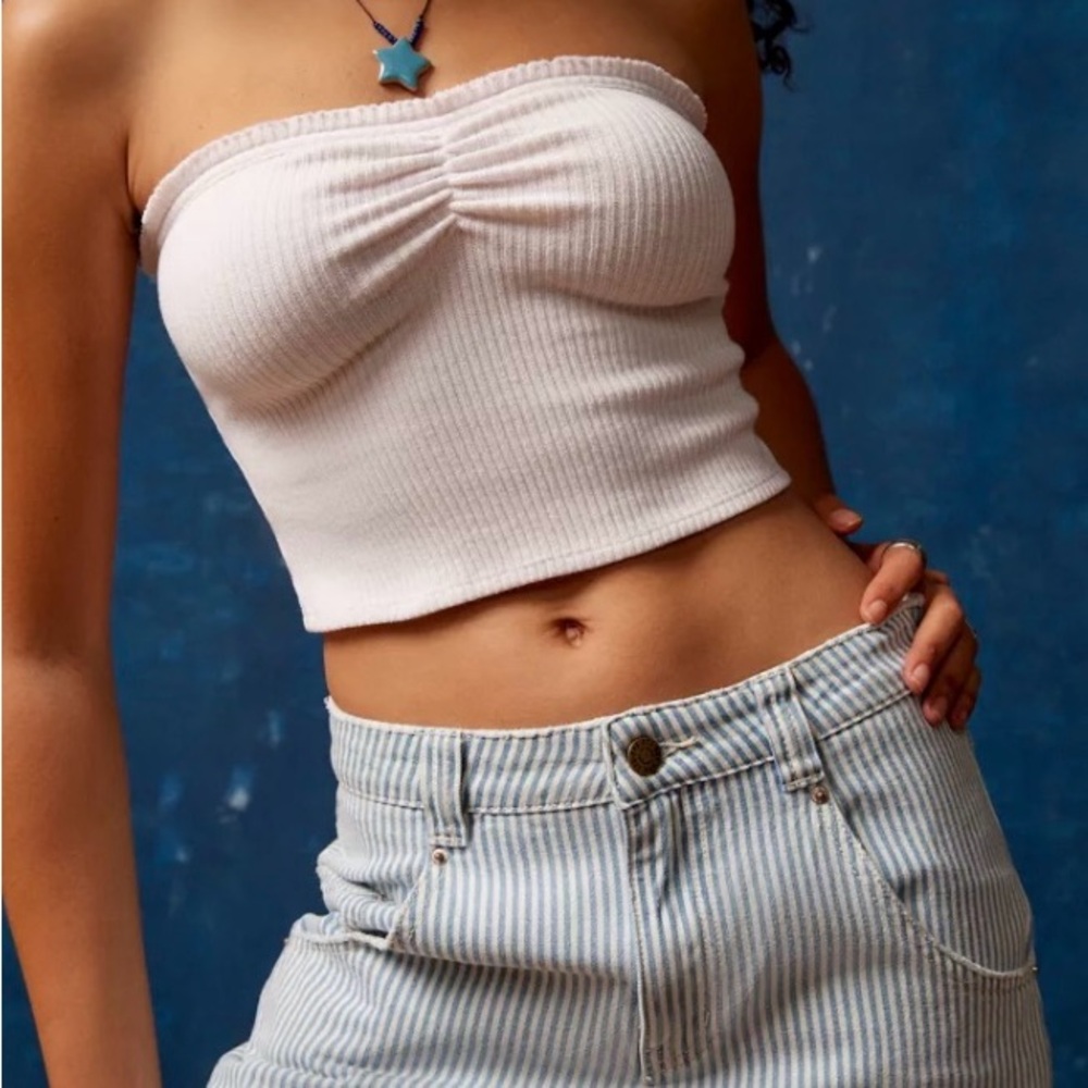 New Urban Outfitters White Ruched Bandeau Top M